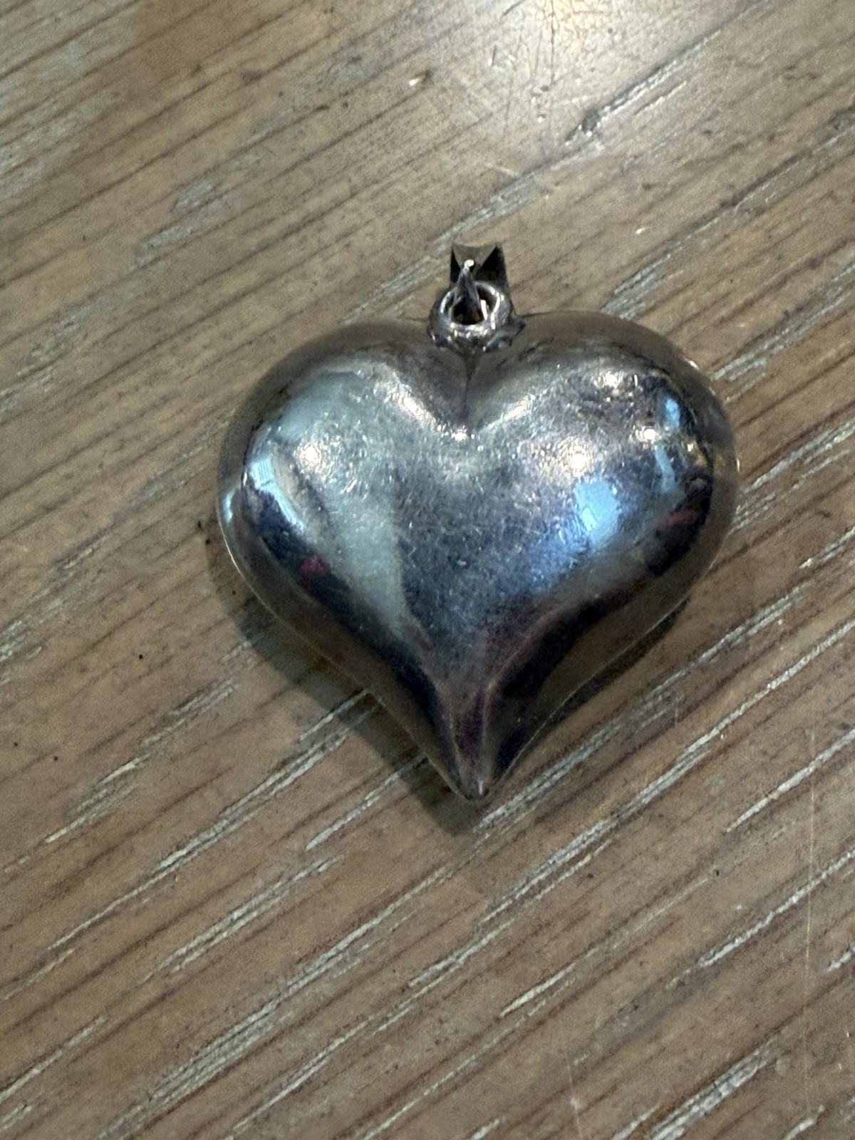 Vintage Sterling Silver Large Puff Heart Pendant (1-1/4”)