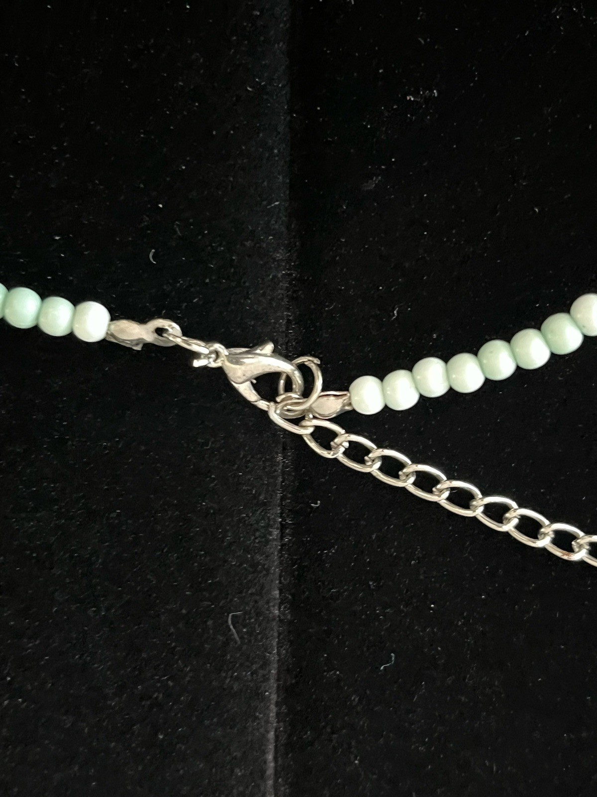 Vintage Light Green Beaded Statement Necklace & Pierced Earrings