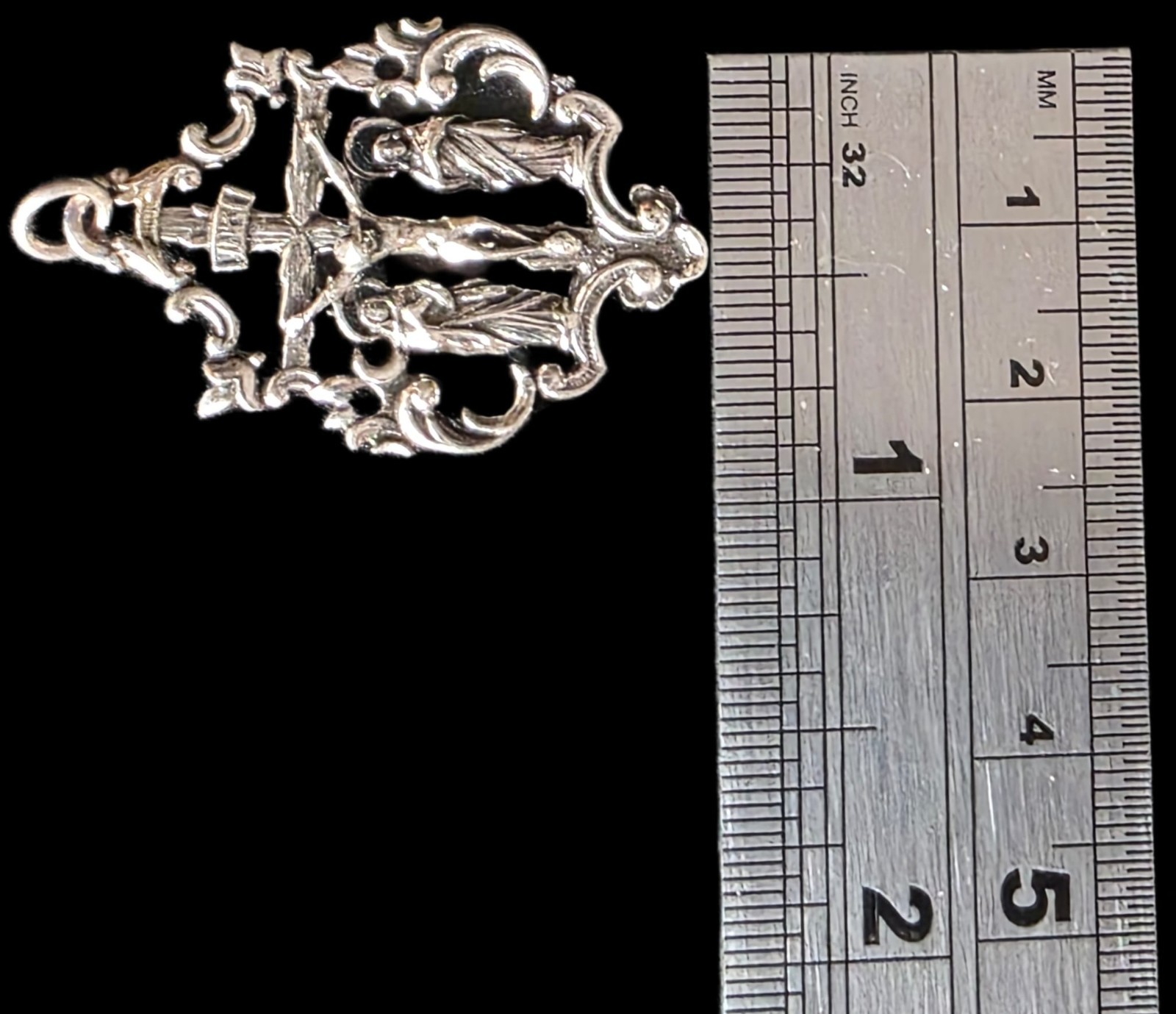 Fine Antique 19Th Century Silver Calvary Virgin Mary Jesus Pendant C 1875