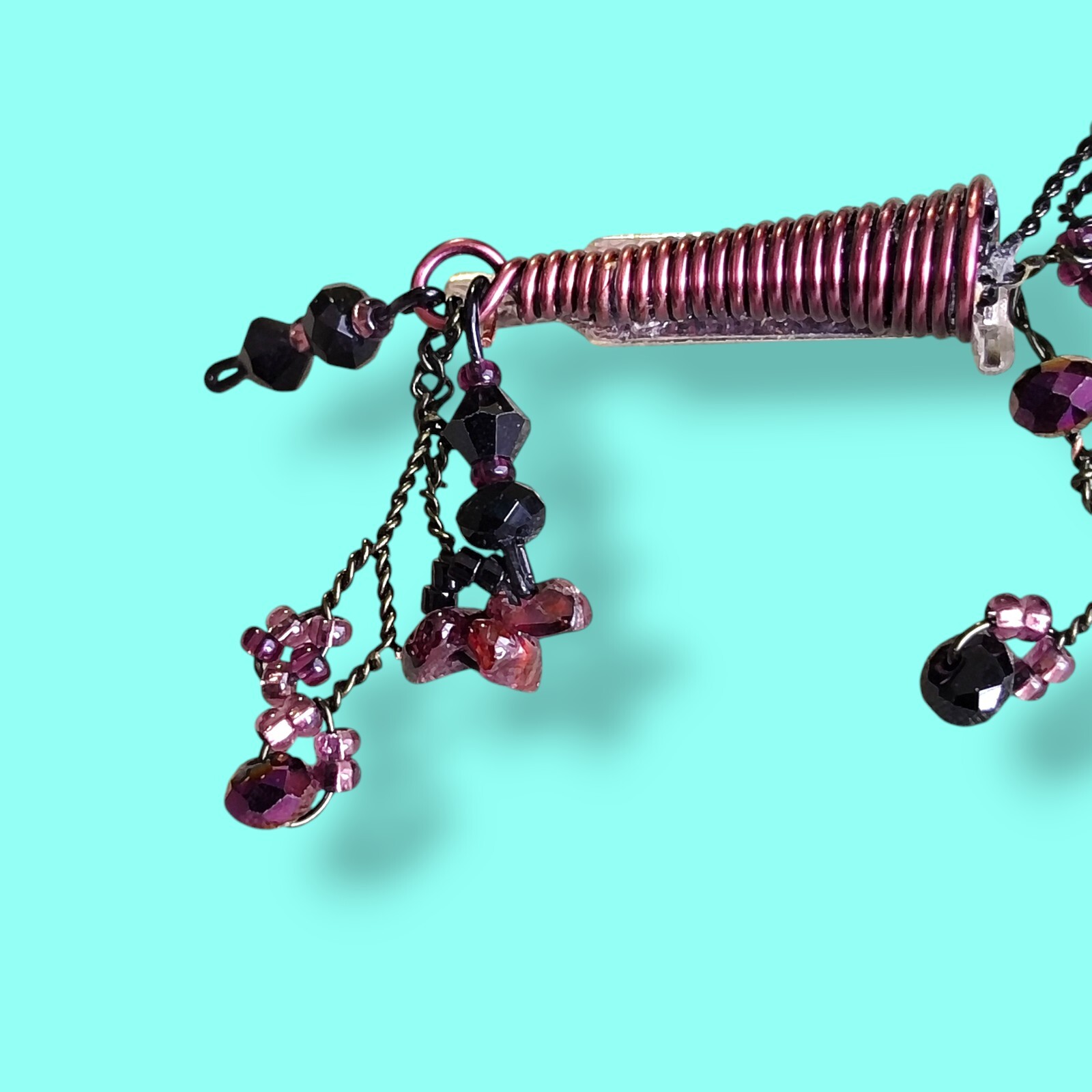 Artisan Wire Wrap Red Garnet And Glass Abstract Brooch Pin In Copper