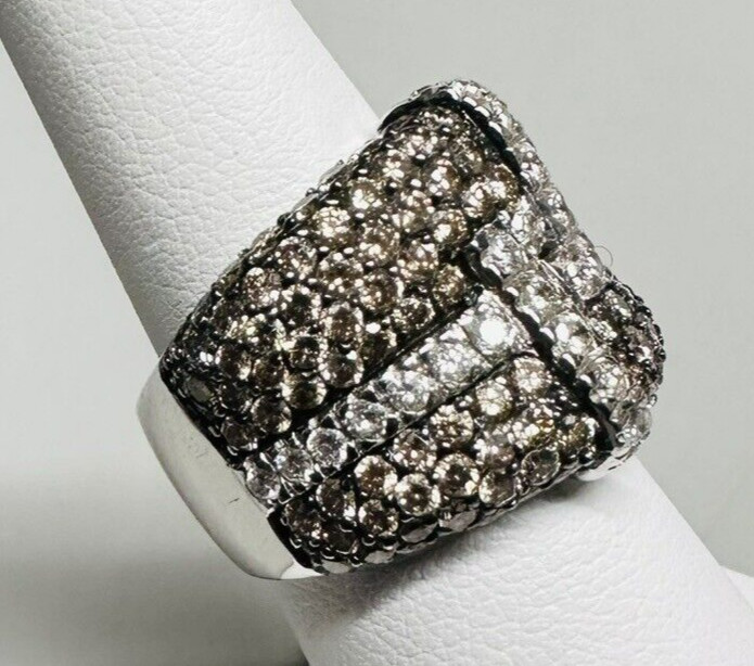 Vintage $10K Le Vian 18k White Gold 4.50cts Champagne & White Diamond Ring