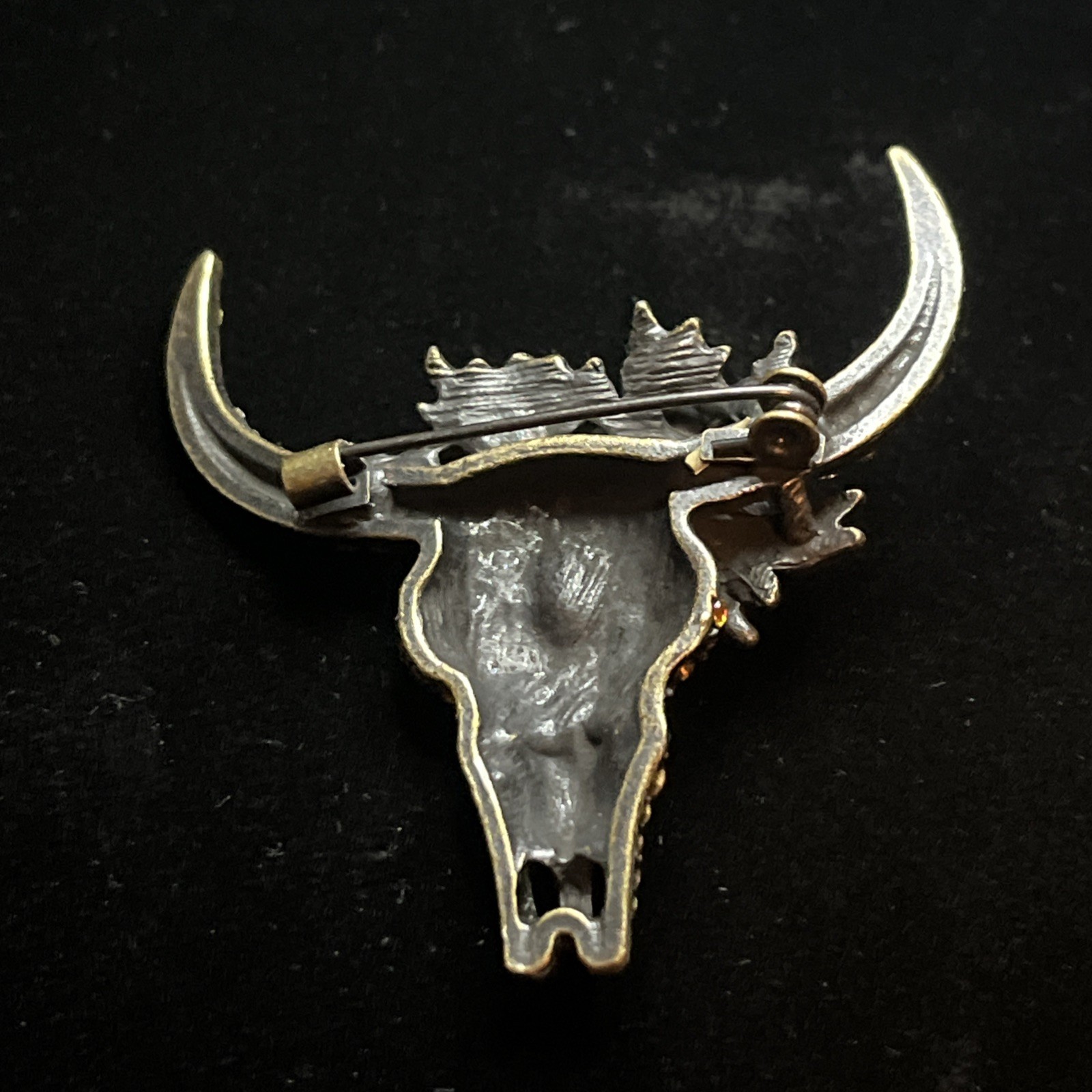 Southwestern Longhorn Floral Rhinestone Brooch Cowgirl Style