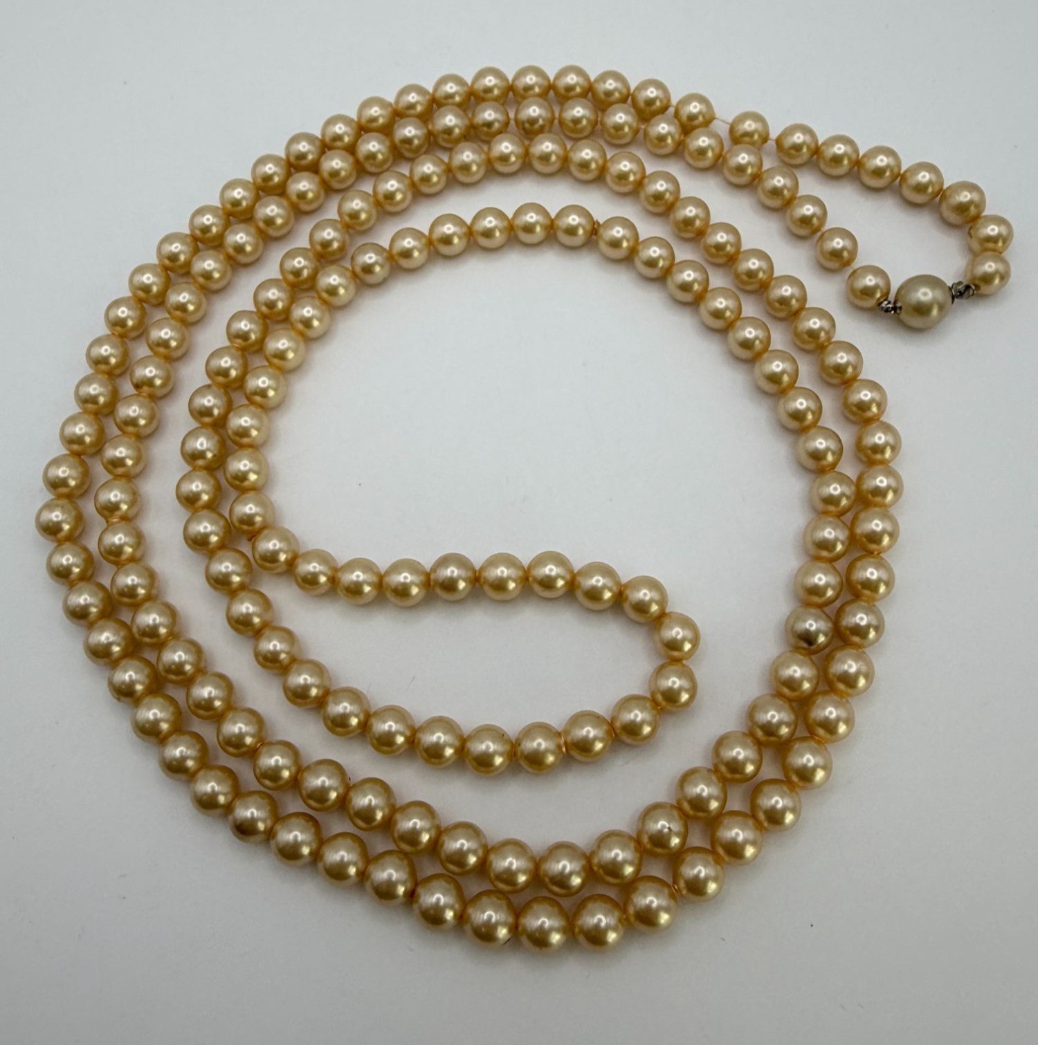 Vintage Long Faux Pearl Strand Necklace Beaded 52″ Elegant Minimalist Classic