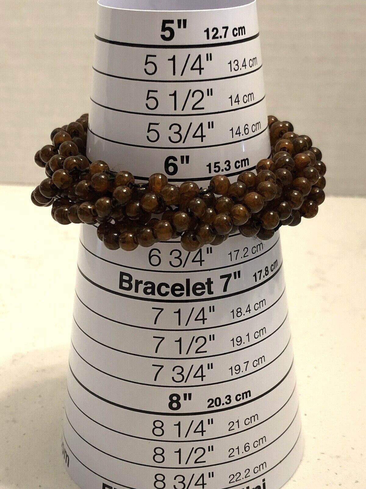 Vintage Stretch Brown Beaded Bangle Bracelet Chunky Retro Bohemian Balinese Poly