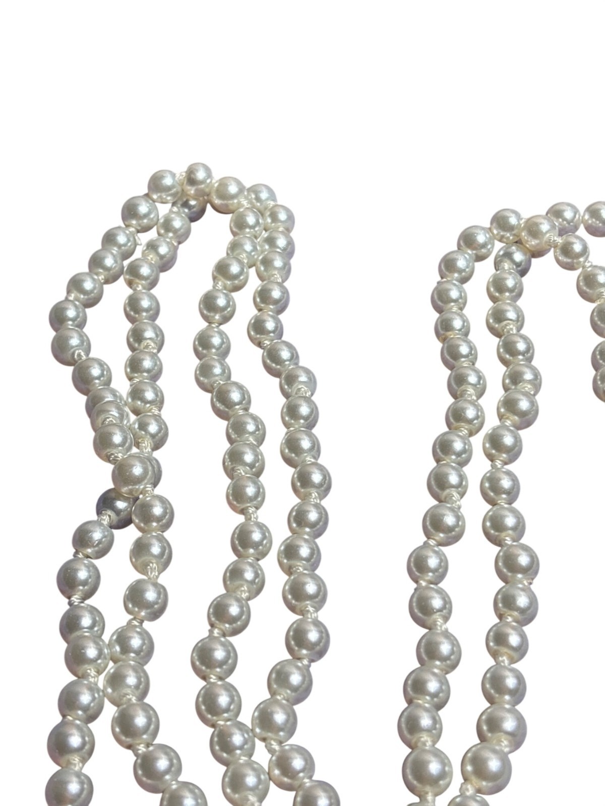 Vintage Knotted Glass Faux Pearl Necklace Rope Length 60 inches Long
