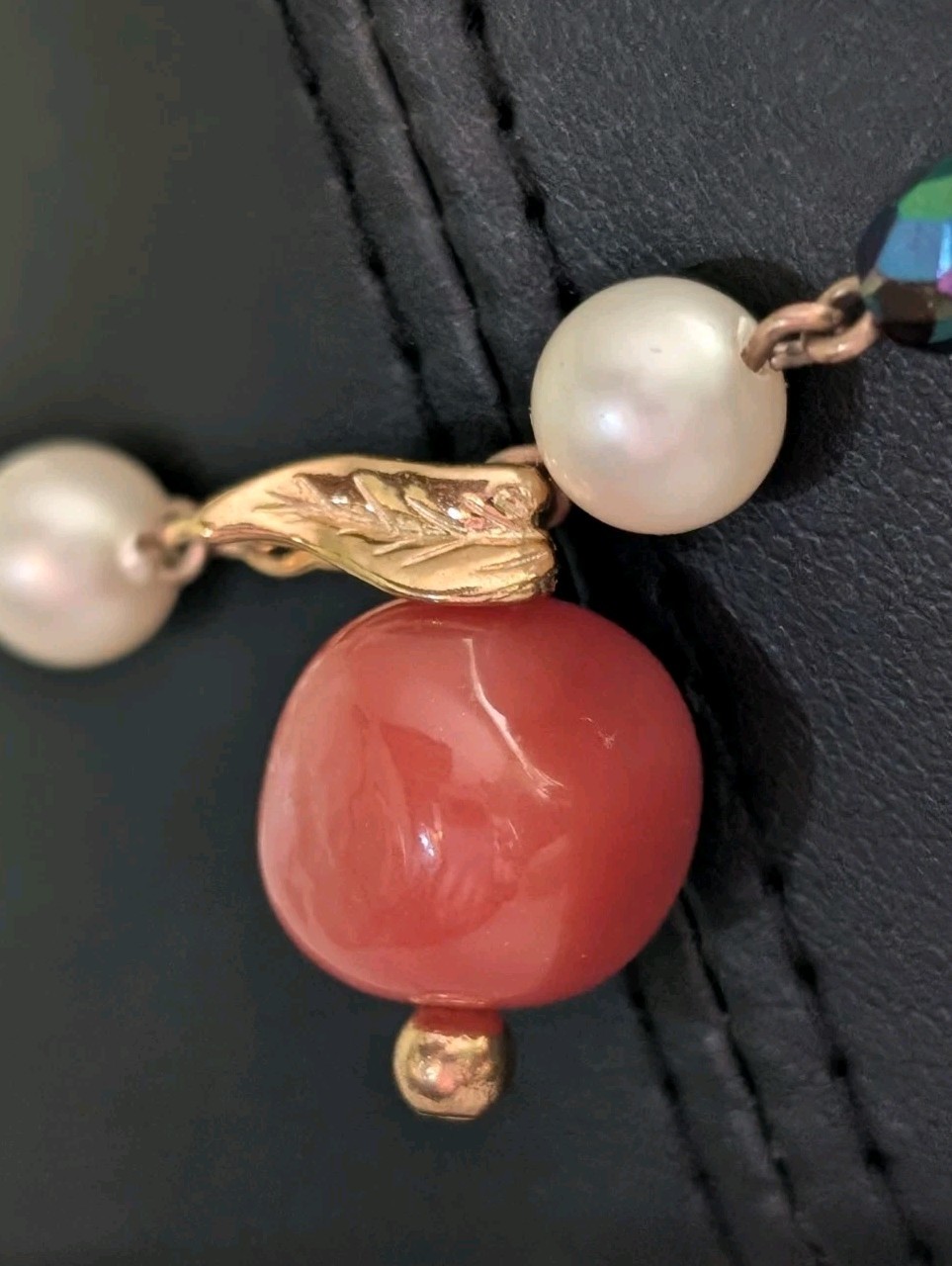 Vintage Carnelian & Pearl Glass Bead Necklace – Schiaparelli Auction Estate