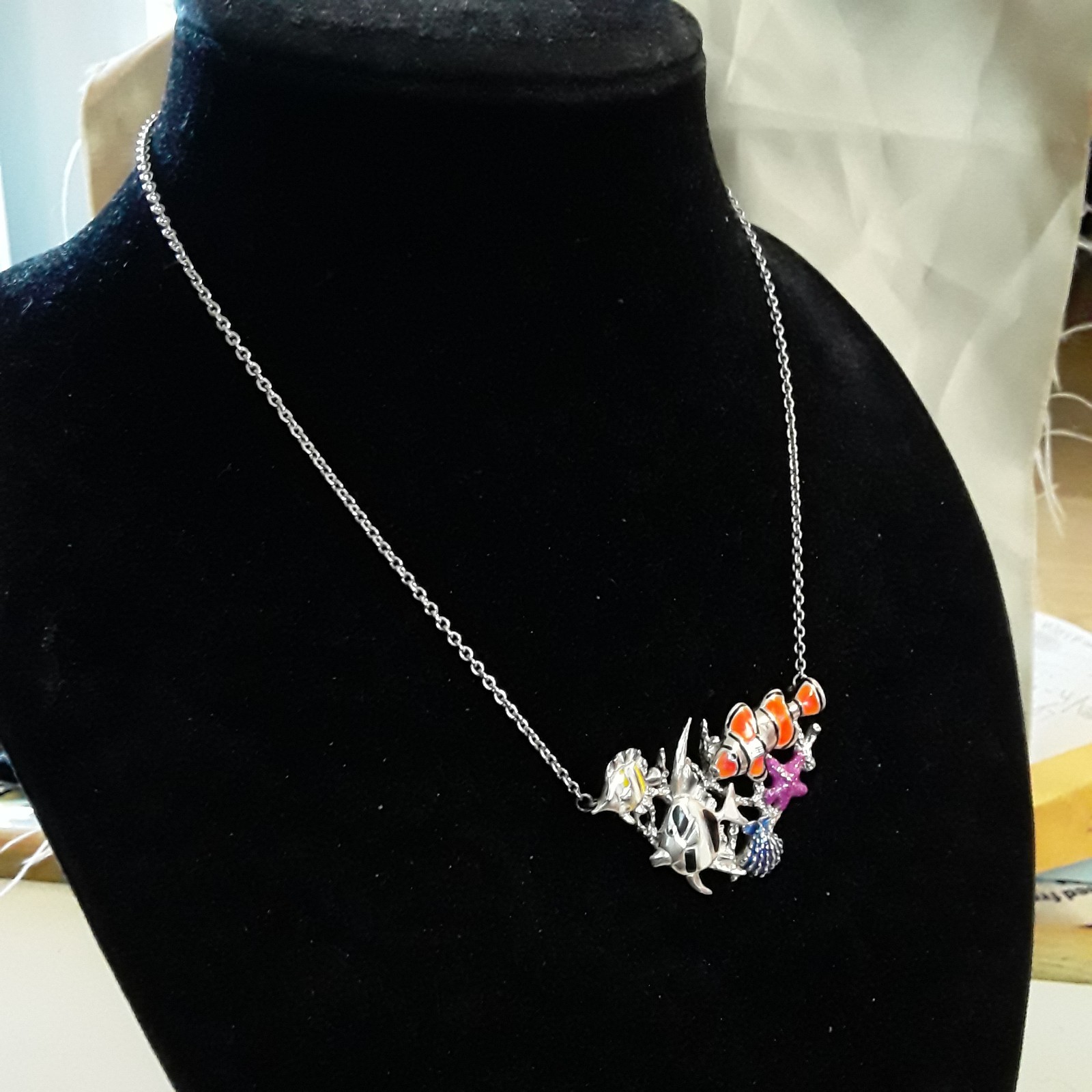 Kabana Sterling Silver 925 Enamel Tropical Fish Sea Life Necklace Multicolor 19″