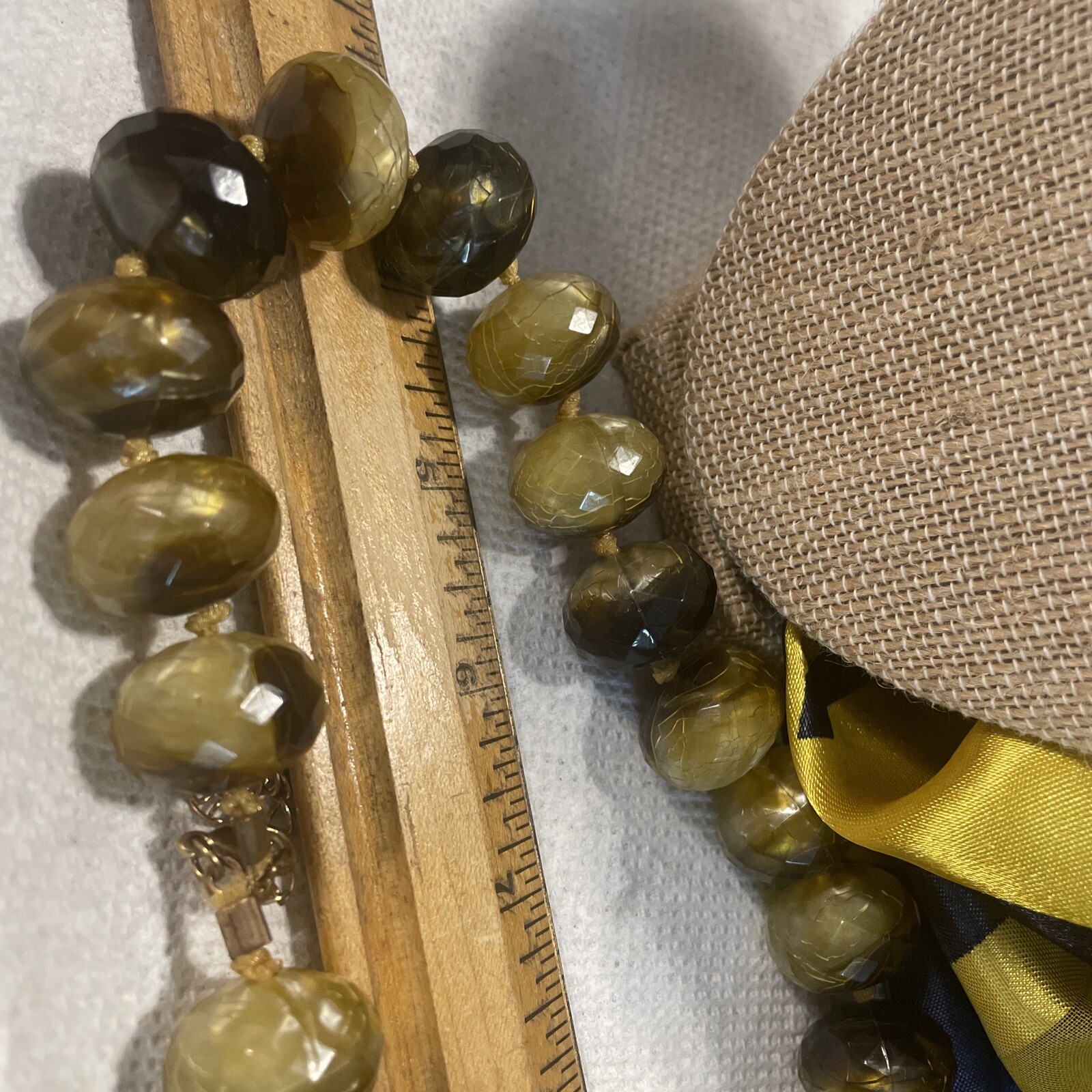 Hand Knotted Faceted Tiger Eye Beaded Necklace Lobster Closure Gold Tone Vintage