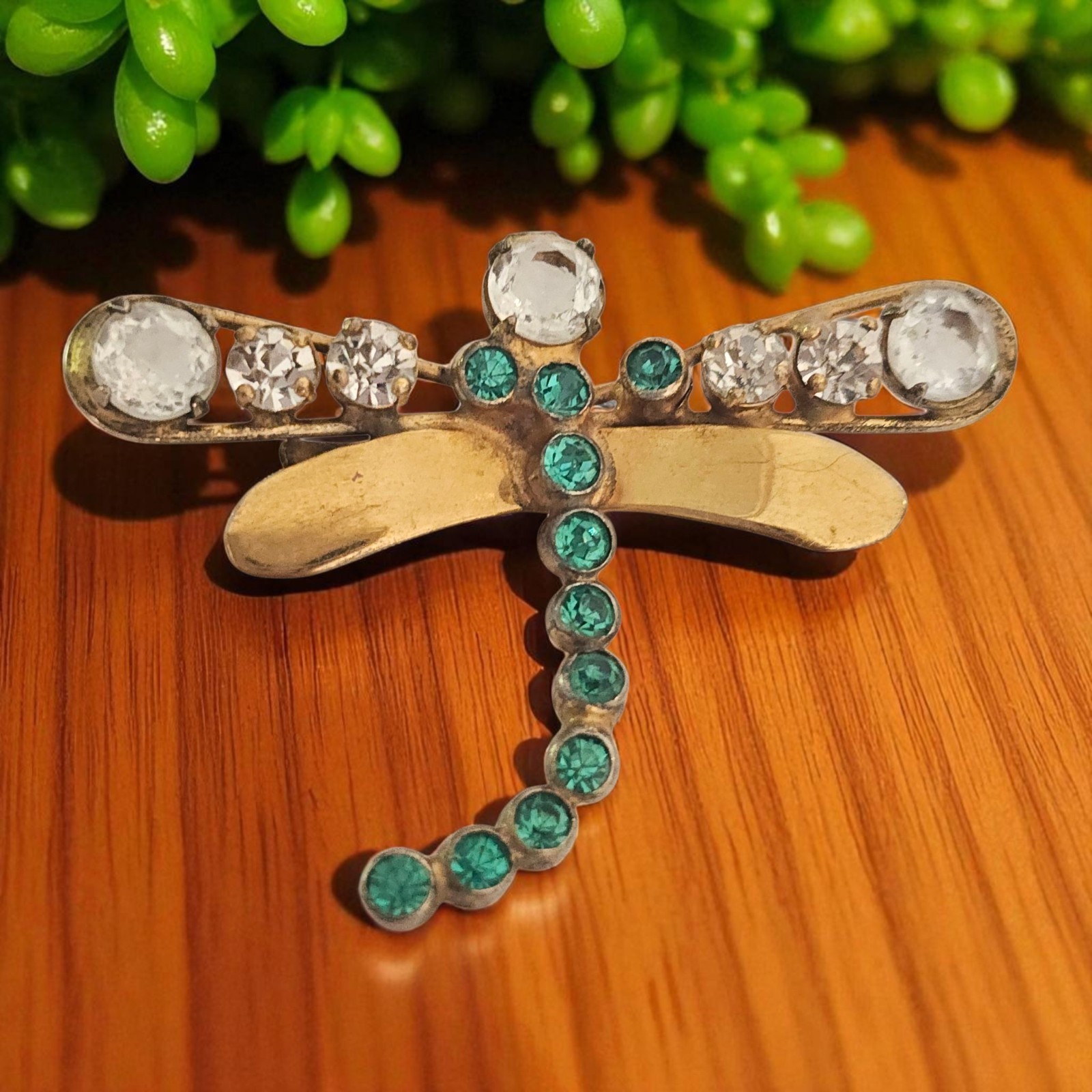 ADELE SIMPSON Dragonfly Turquoise Clear Austrian Open Back Rhinestone Brooch