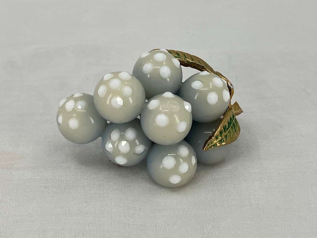 Vintage Forbidden Fruit Lucite Brooch Light Blue Grape Cluster Pin READ