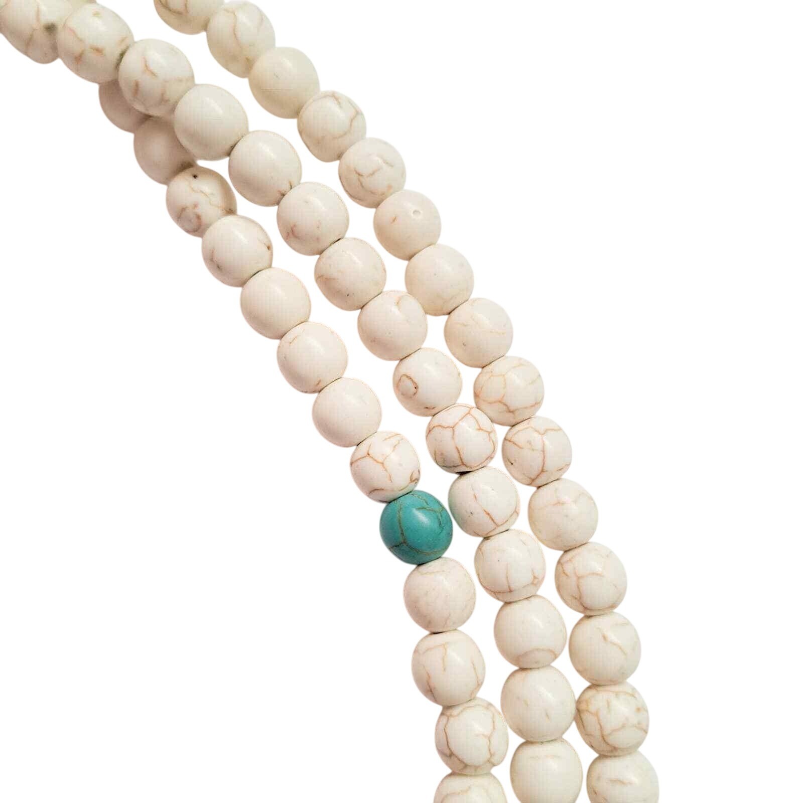 Vintage 62″ Howlite Turquoise Prayer Beads Necklace Mala Rosary Style Boho Layer