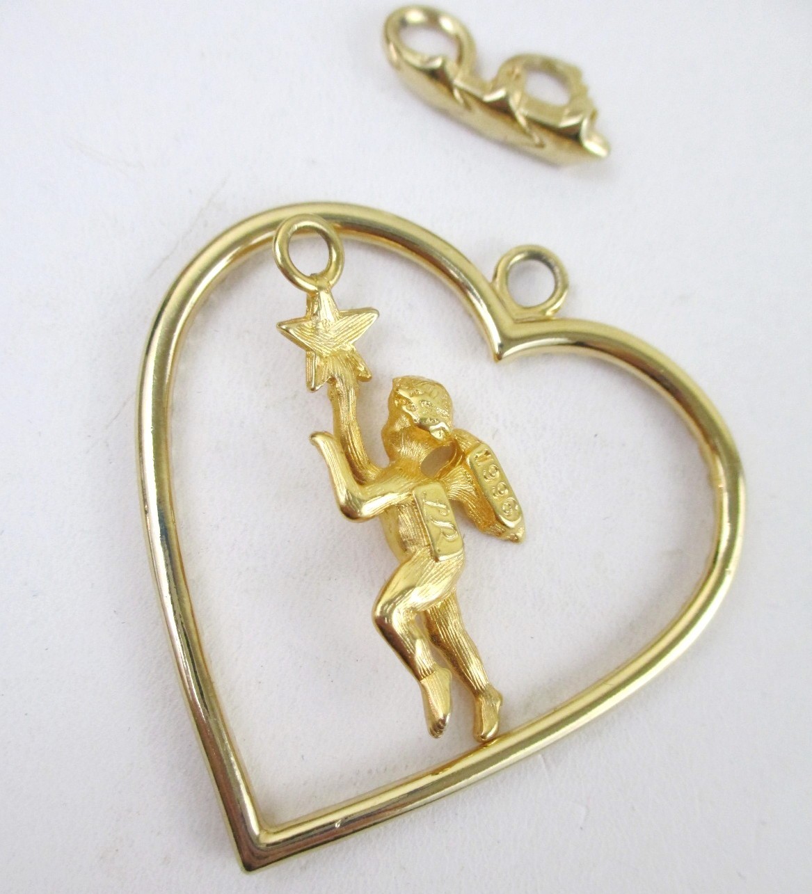 Vintage Gold Cherub Angel AB Rhinestone Heart Necklace LR 1996 Lady Remington