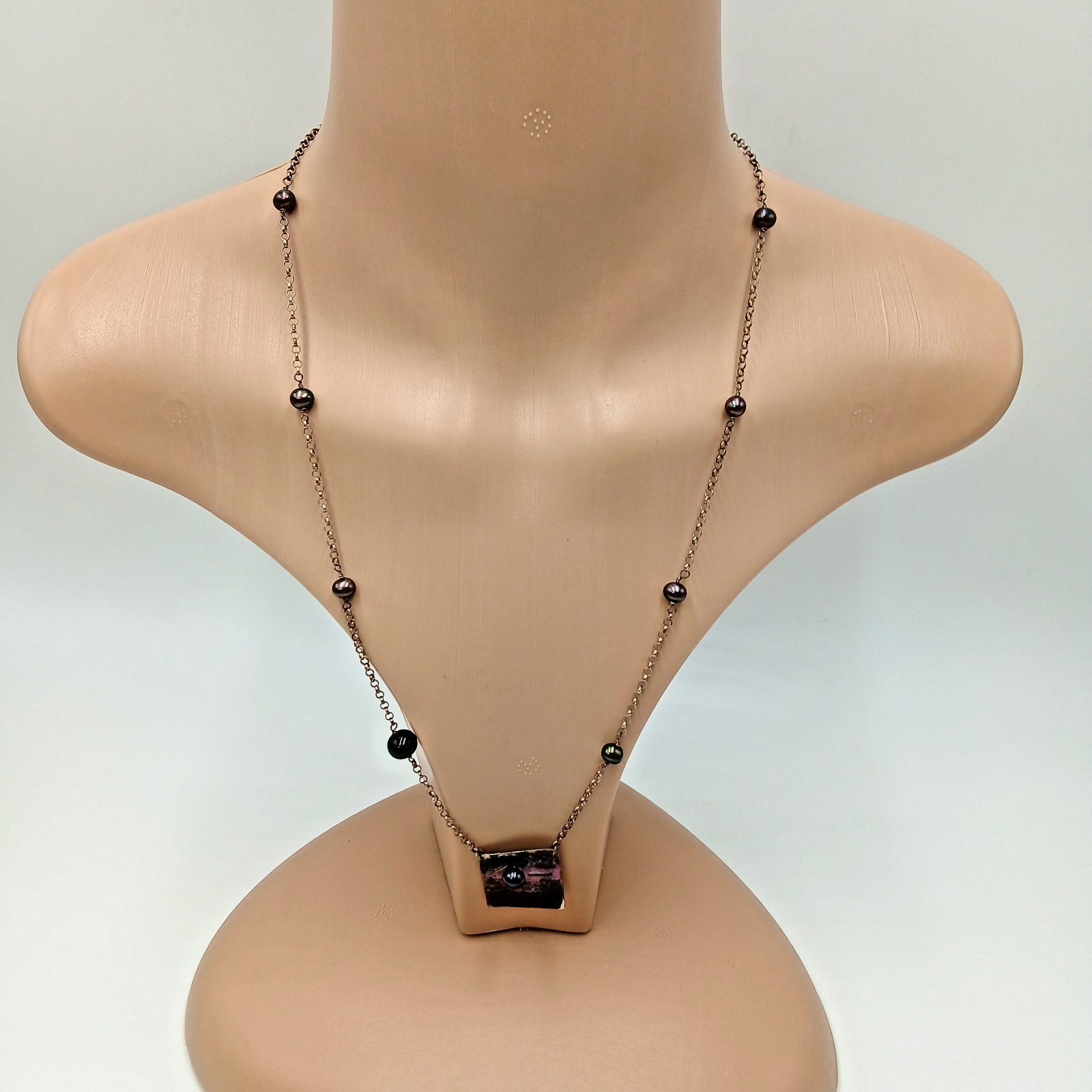 925 Station Peacock Pearl Necklace 24in Sterling Silver 12gtw Artisan Enamel
