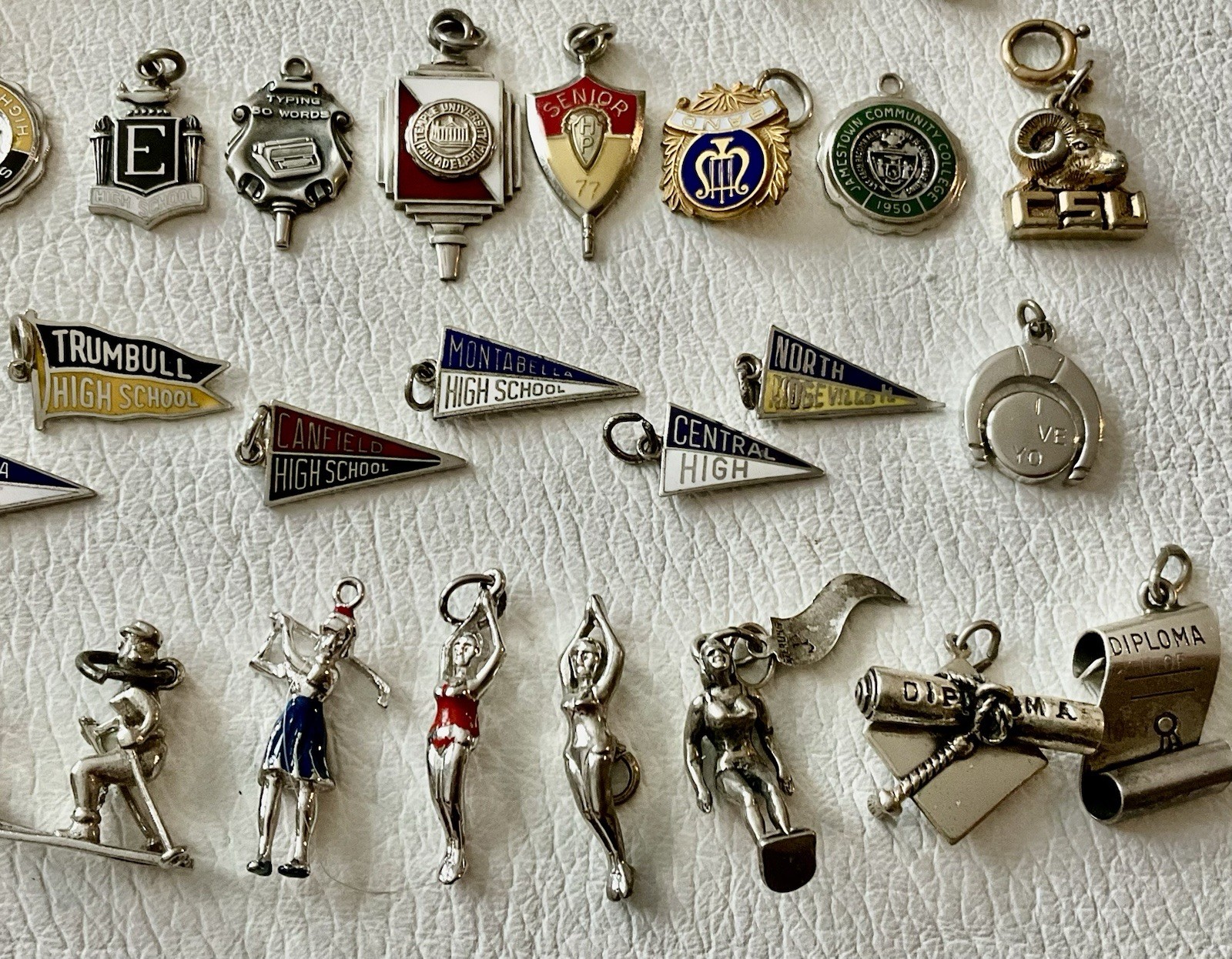 Vintage Sterling Silver Enamel Charms High School College University Sports