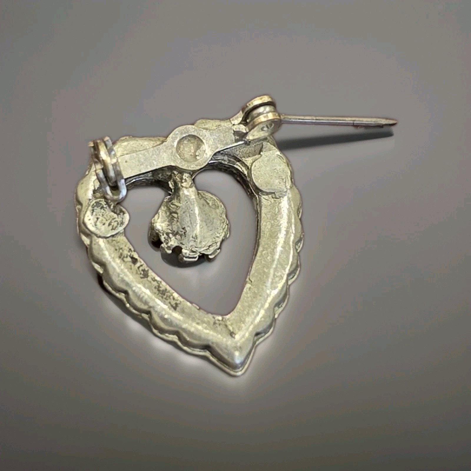 Vintage Rhinestone Heart Brooch Pin Gold Tone Clear Stones Open Heart Lapel Pin
