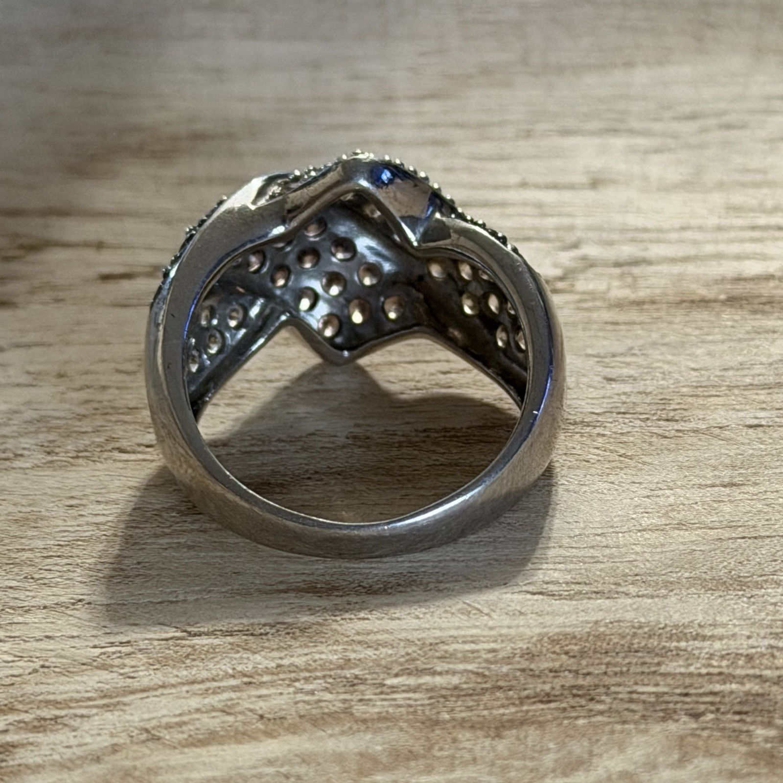 Stunning MEDA CZ Pave Sterling Silver Champagne Cocktail Ring Size 7.5 5g