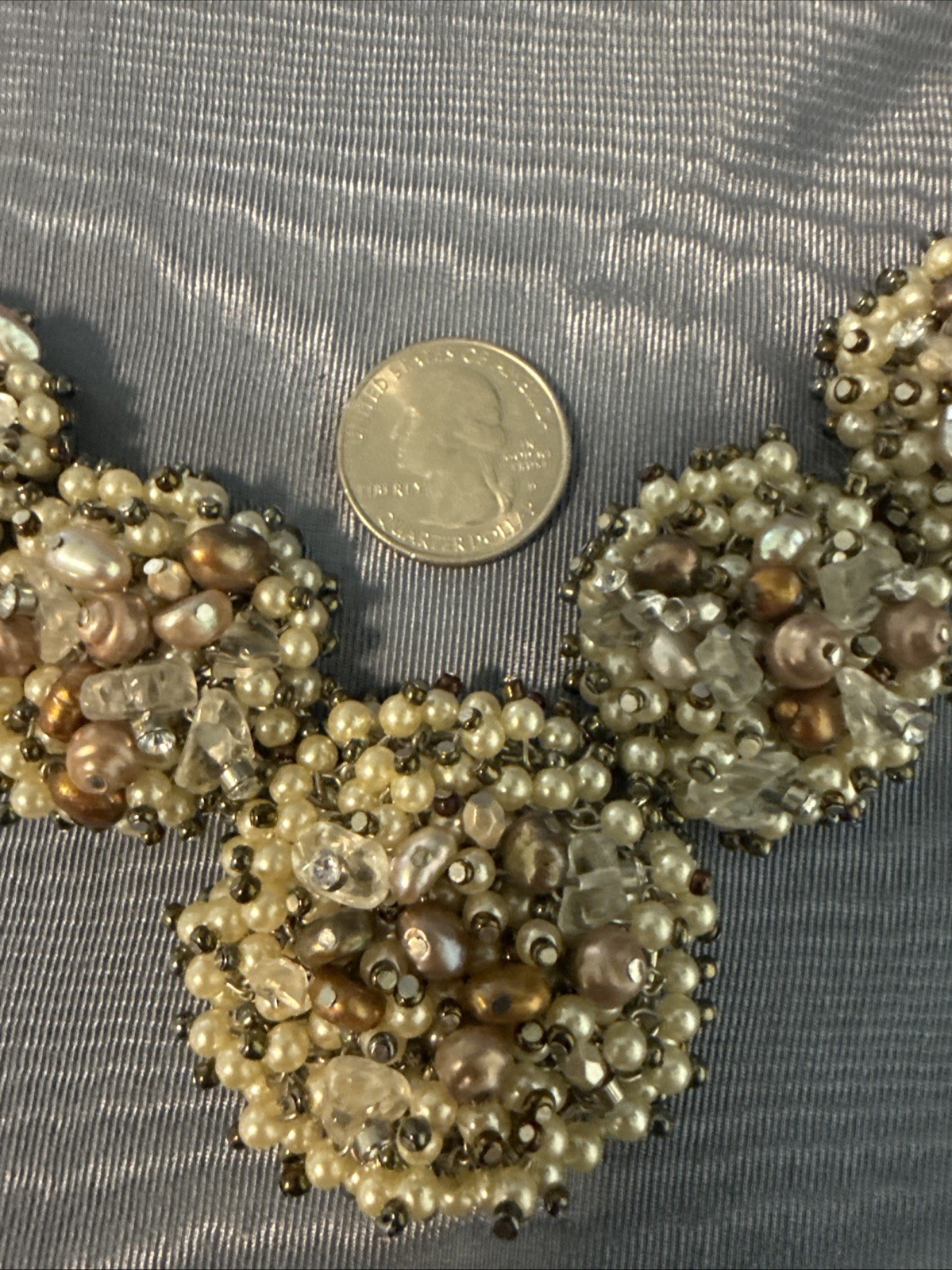 Vintage? Coldwater Creek Pearl /coppery/ Stone Cluster Statement Necklace
