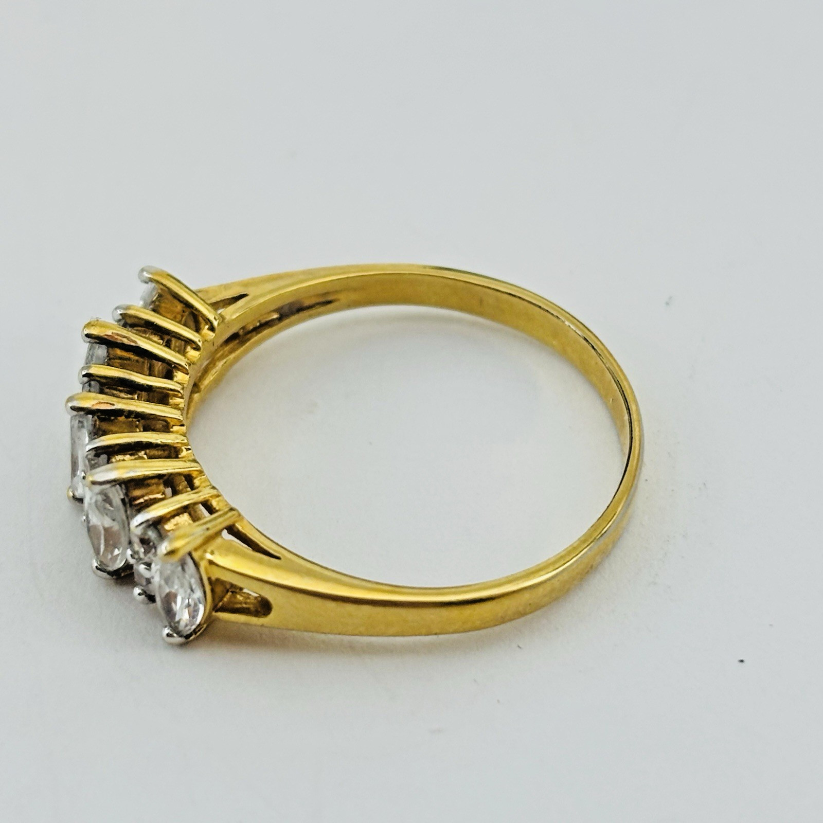 Vintage CZ Marquise Cluster Cocktail Ring Yellow gold plated Size 11