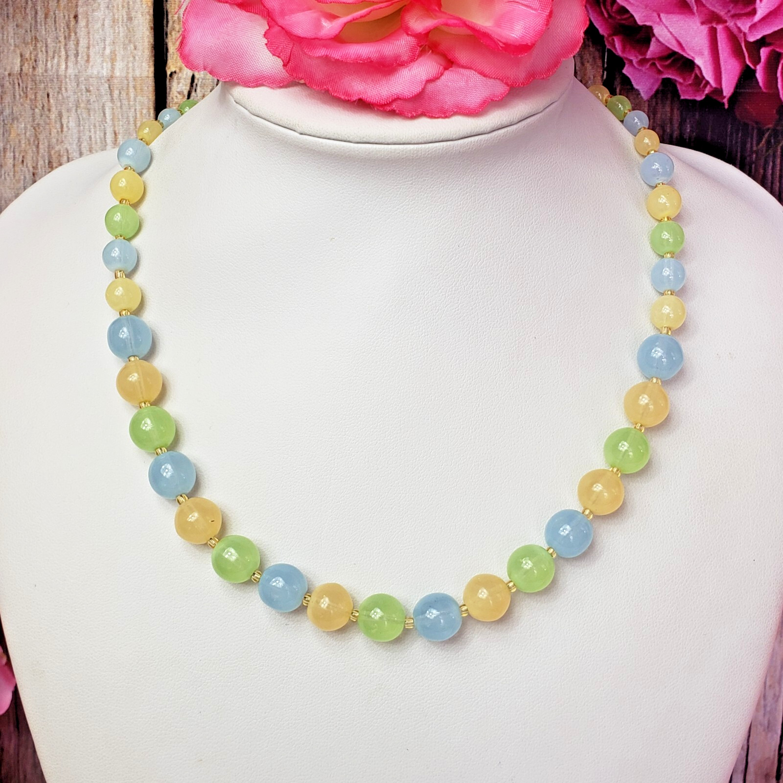 BOHEMIAN Pastel Glass Bead Choker Necklace Boho Multi Color Bead Collar
