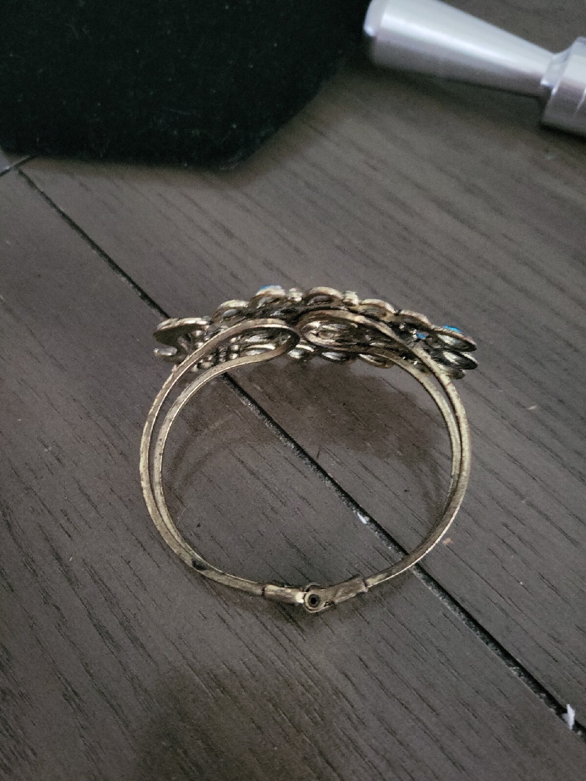 Vintage Bracelet Peacock Colorful Rhinestone Brass Clamp Cuff Hinged A53