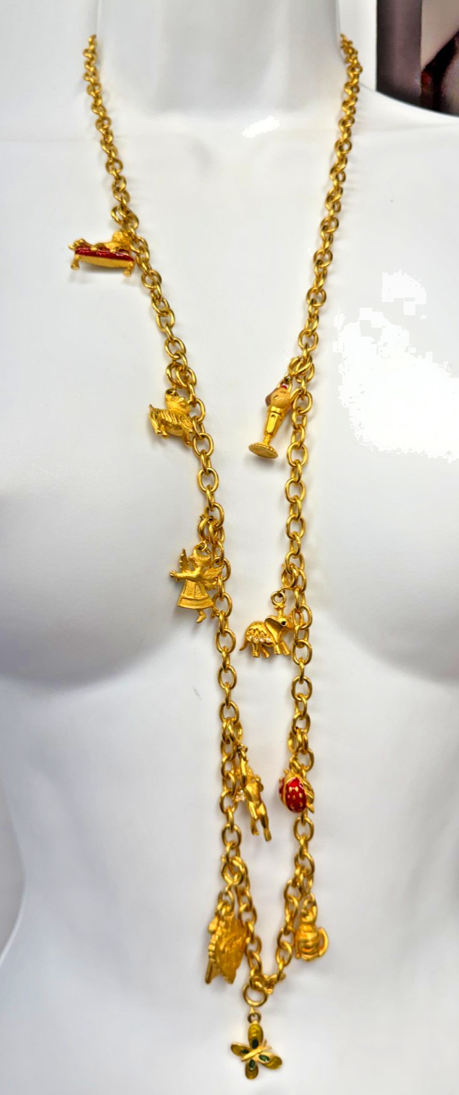 Vintage Bob Mackie Necklace Charms Goldtone 32 Inches Signed