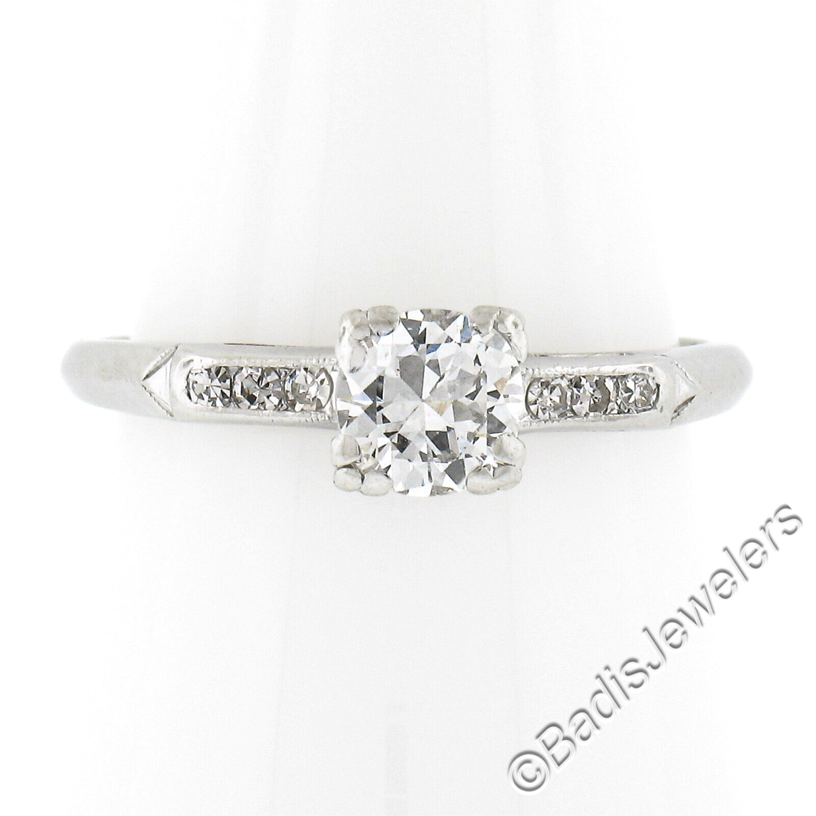 Vintage Platinum .58ctw Old European Cut Diamond Solitaire Engagement Ring