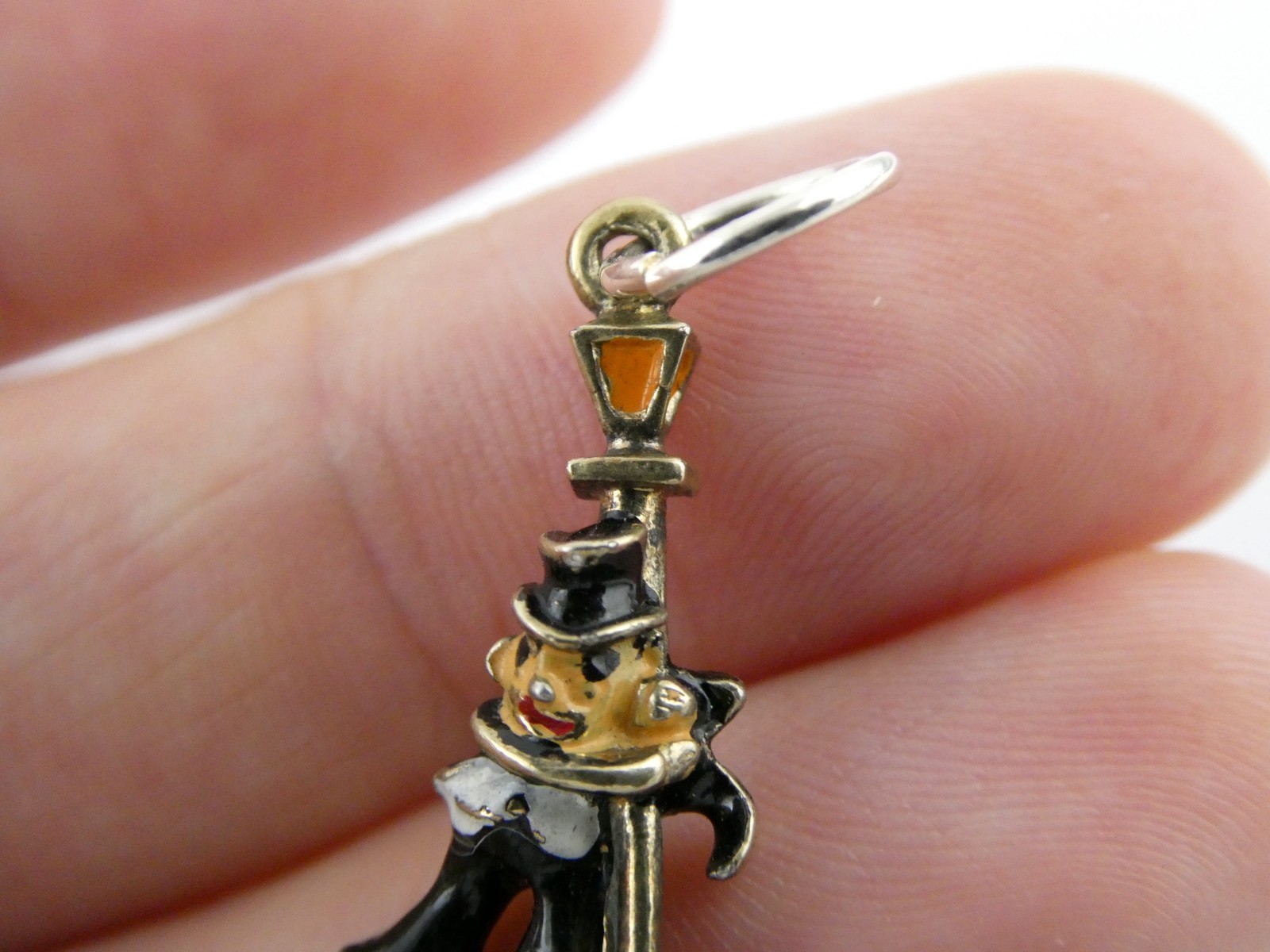 Vintage Sterling Silver Enameled Drunk Person Holding Lamp Post Charm or Pendant