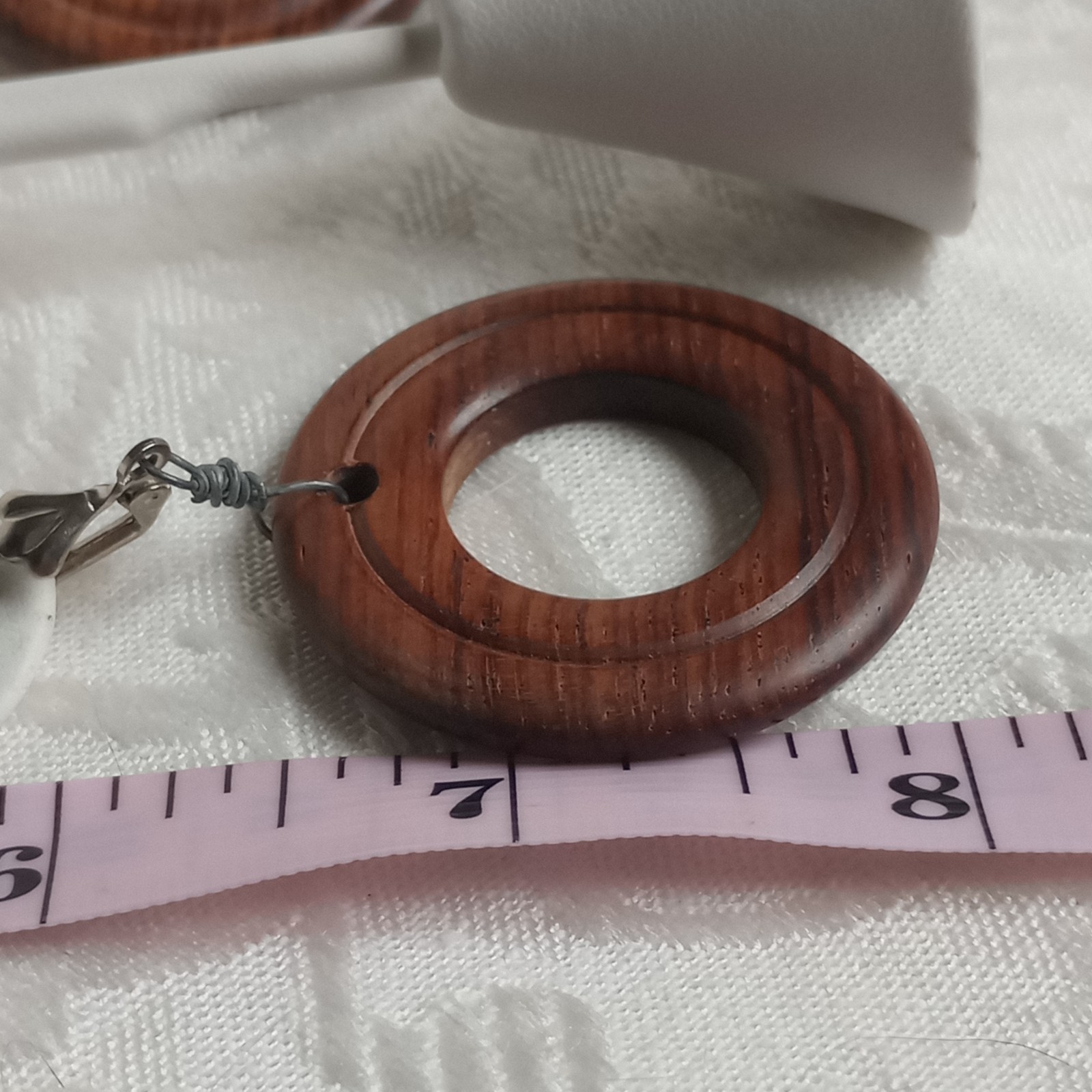 Vintage Dangle Drop Earrings Faux WOOD hoops donuts 70s lever back
