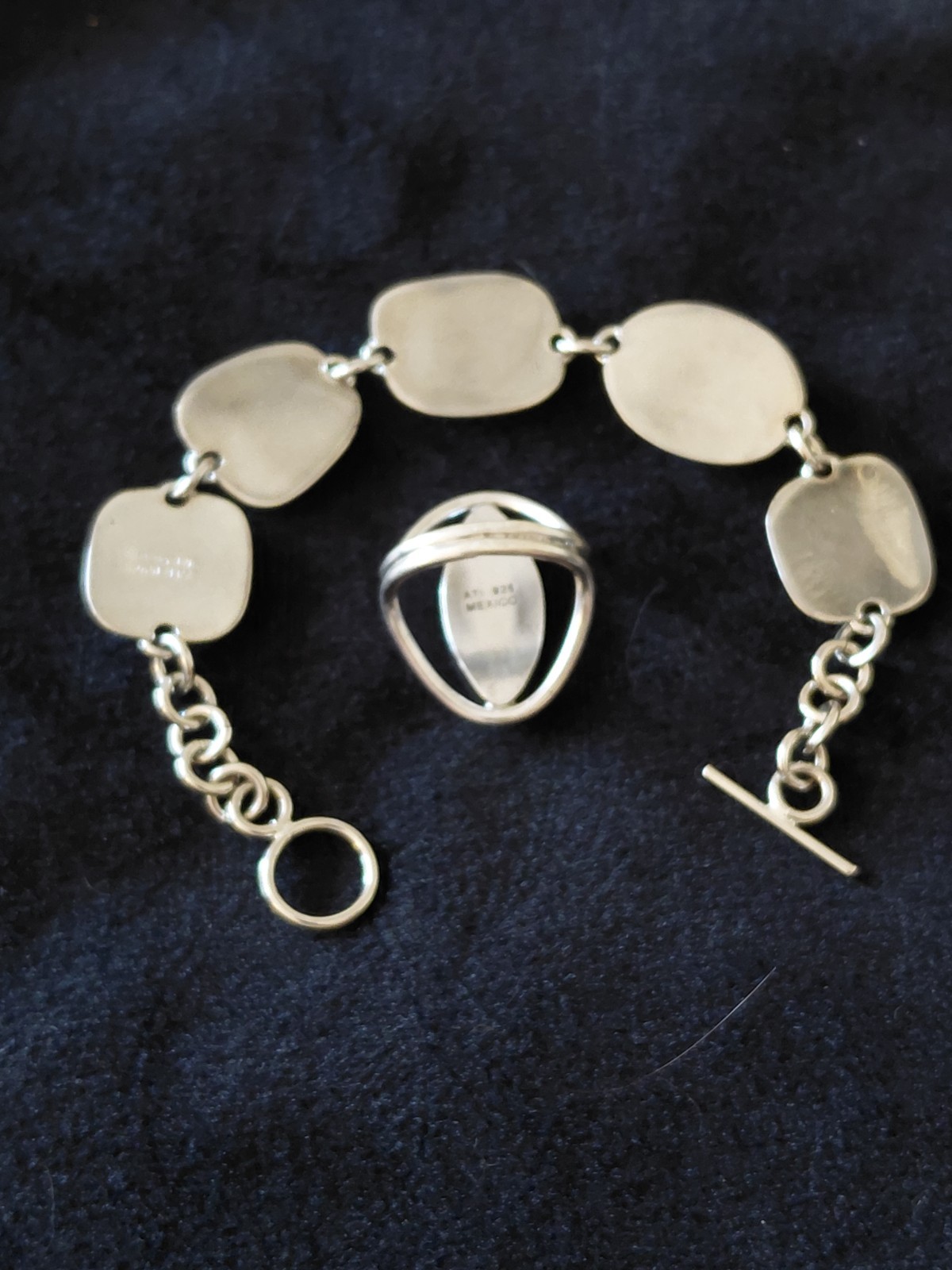 Taxco Vintage Signed ATI Mexico Sterling Silver Red Jasper Bracelet And Ring Set