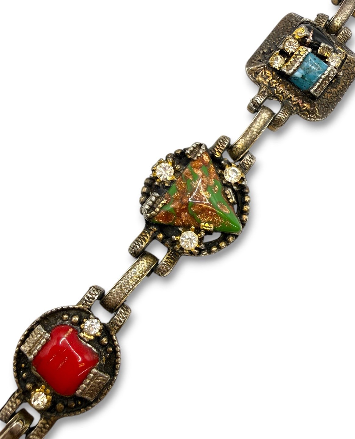 Vintage Maybe Unsigned Selro Art Glass Foiled Glass Link Bracelet