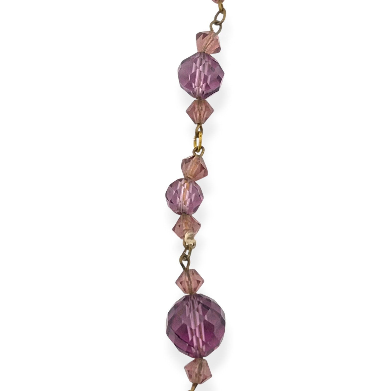 Vintage Art Deco Amethyst Purple Glass Bead Necklace Faceted Prong Set Czech