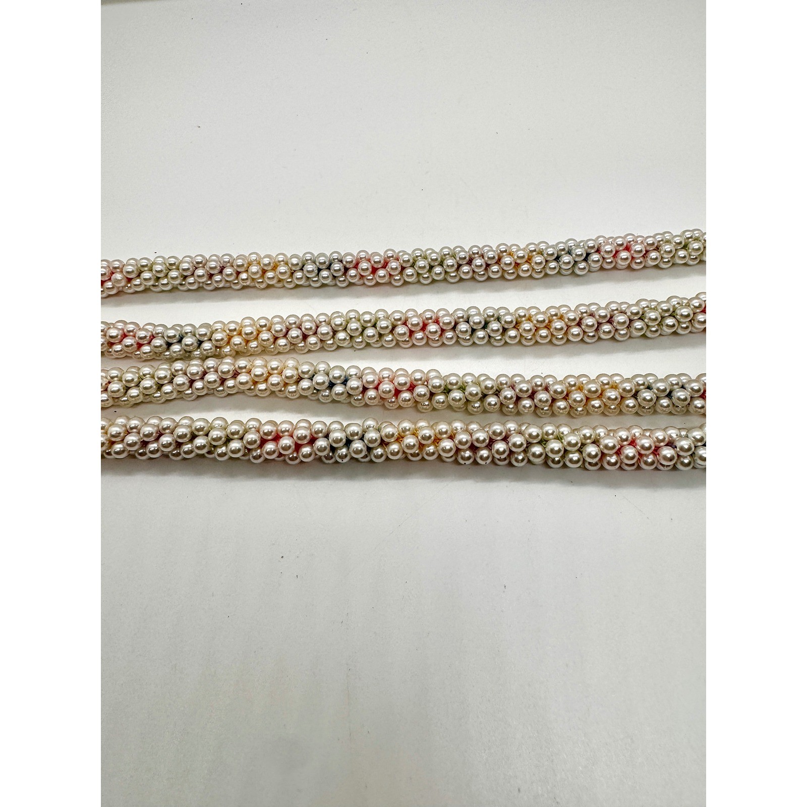 Vintage Faux Pearl Lariat Necklace Multi Strand Woven Tassel Wrap Cream 48 Inch