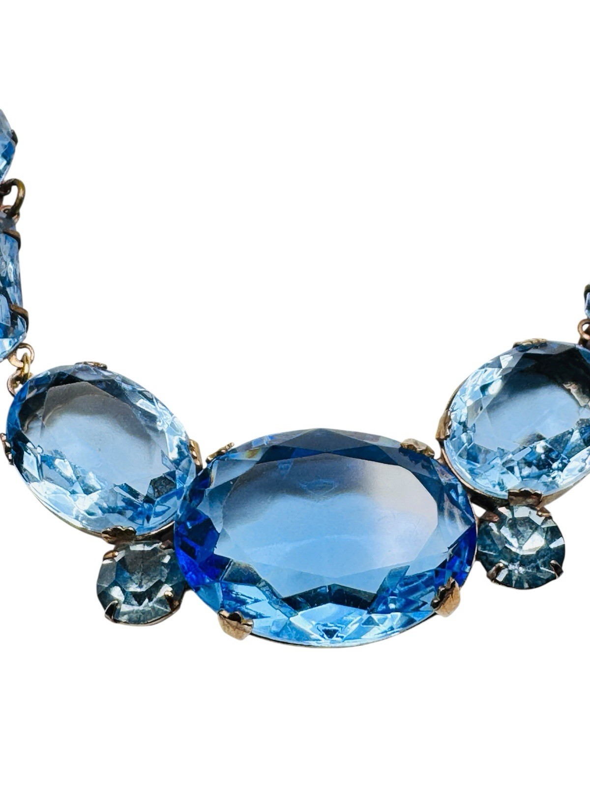 Vintage Blue Glass Rhinestone Necklace Signed Frances Hirsch Beautiful 16″
