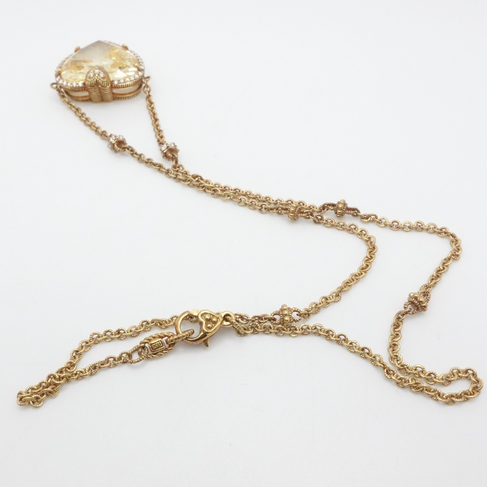 Judith Ripka 18K Yellow Gold Yellow Crystal & Diamond Heart Necklace 17″