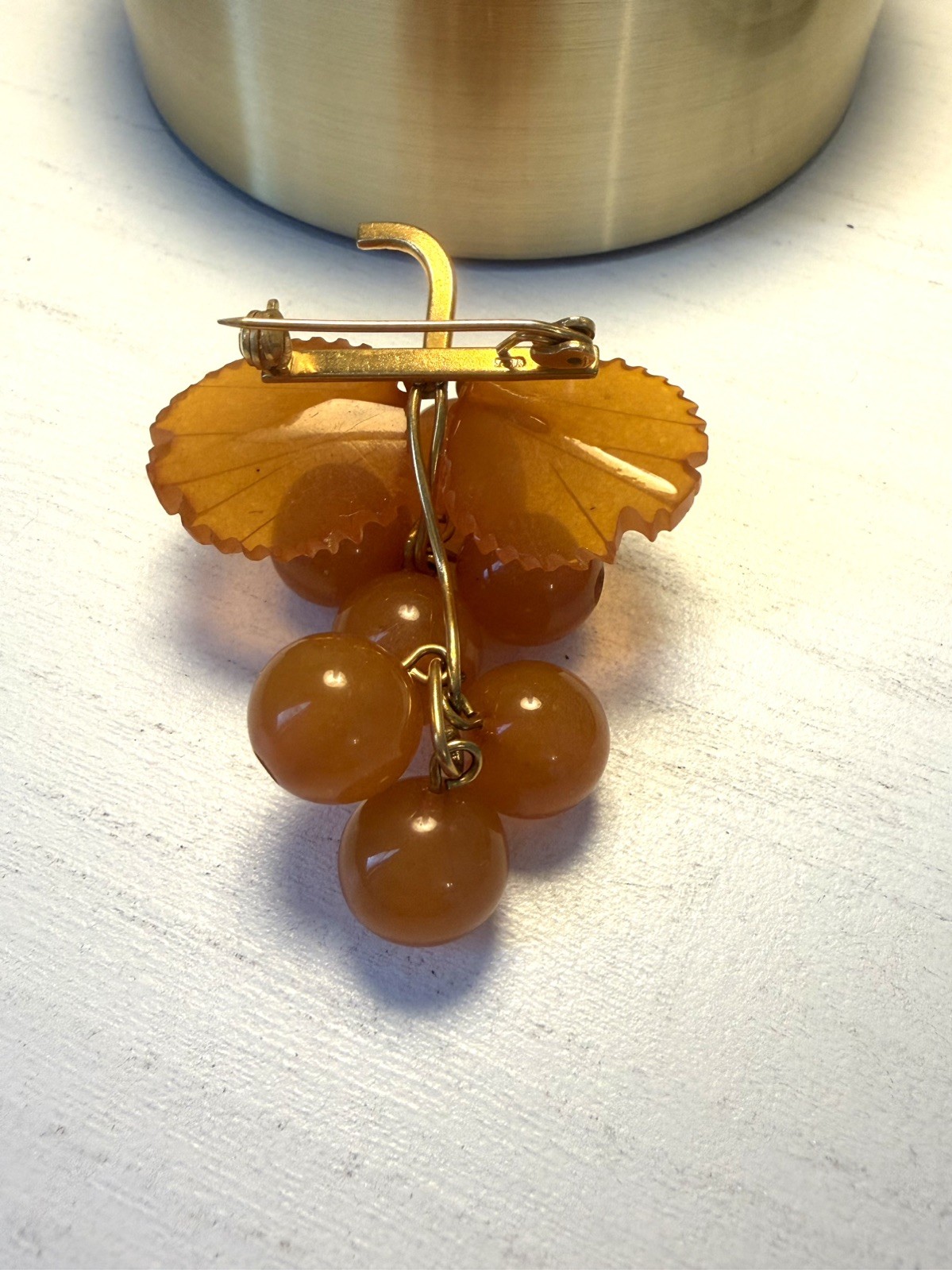 Vintage Soviet 2ЯK Baltic Amber Grape Cluster Brooch Russian Gold Plated Pin