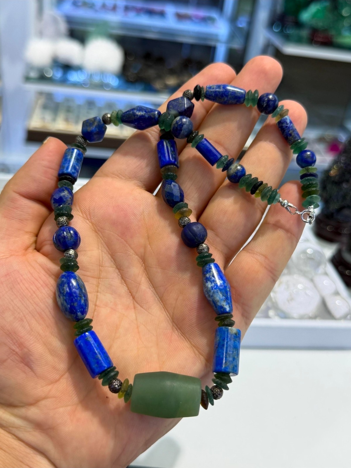 Vintage Tibetan Style Old Lapis Lazuli Jade Necklace Handcrafted Silver
