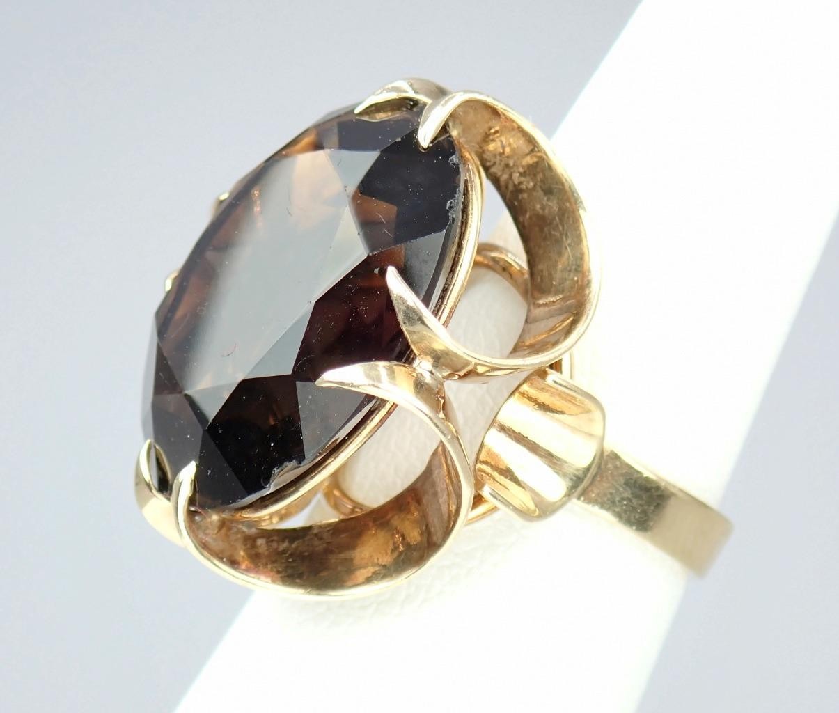 Super Vintage 1970s Solid 9K Rose Gold 14.4Ct Smokey Quartz Cocktail Ring 1971 5