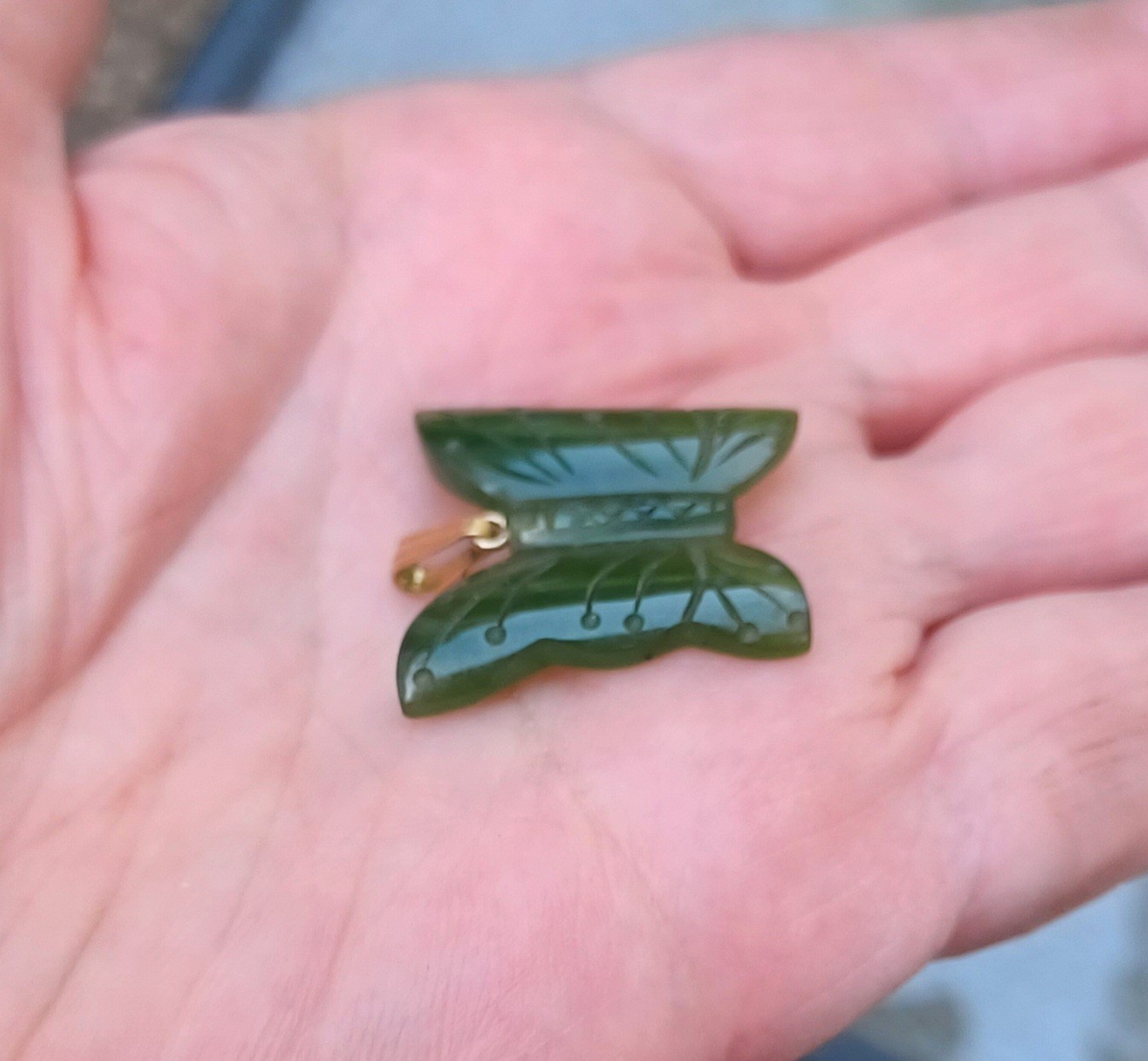 Vintage Carved Jade Butterfly Pendant 1/20 12K Gold Filled Bail