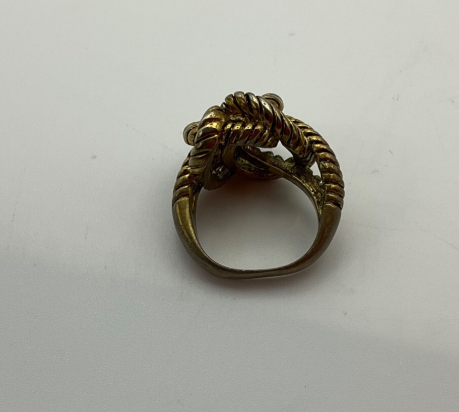 Vintage Knotted Rope Nautical Coastal Ring Antique Gold Tone Sz 6.5
