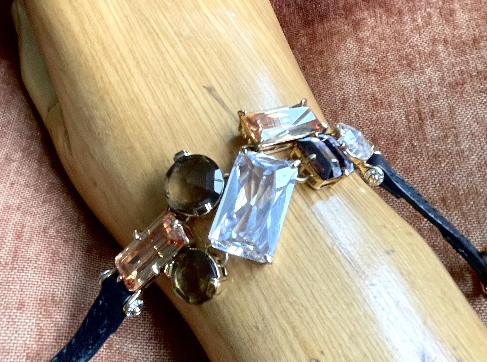 Vintage Bracelet Henri Bendel Gorgeous Stones w Leather Strap