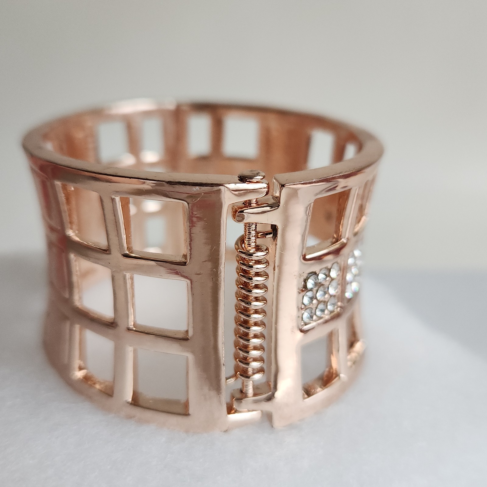 Rose Gold Tone Architectural Open Cuff Statement Bracelet Wide Modern 7″