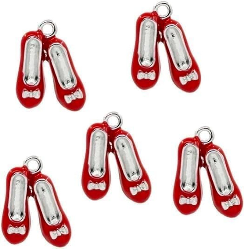 5 Pcs Red Shoe Charms – Silver Alloy Tone Enamel Beading Supplies