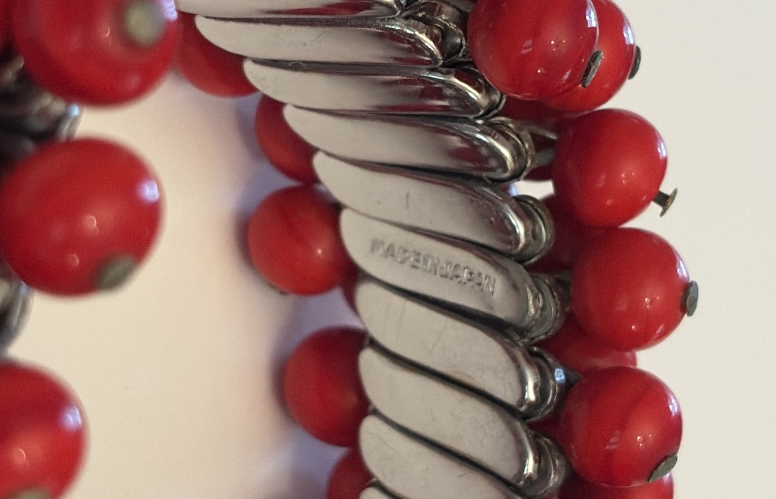 Vintage signed Japan cherry red bead expandable bracelet