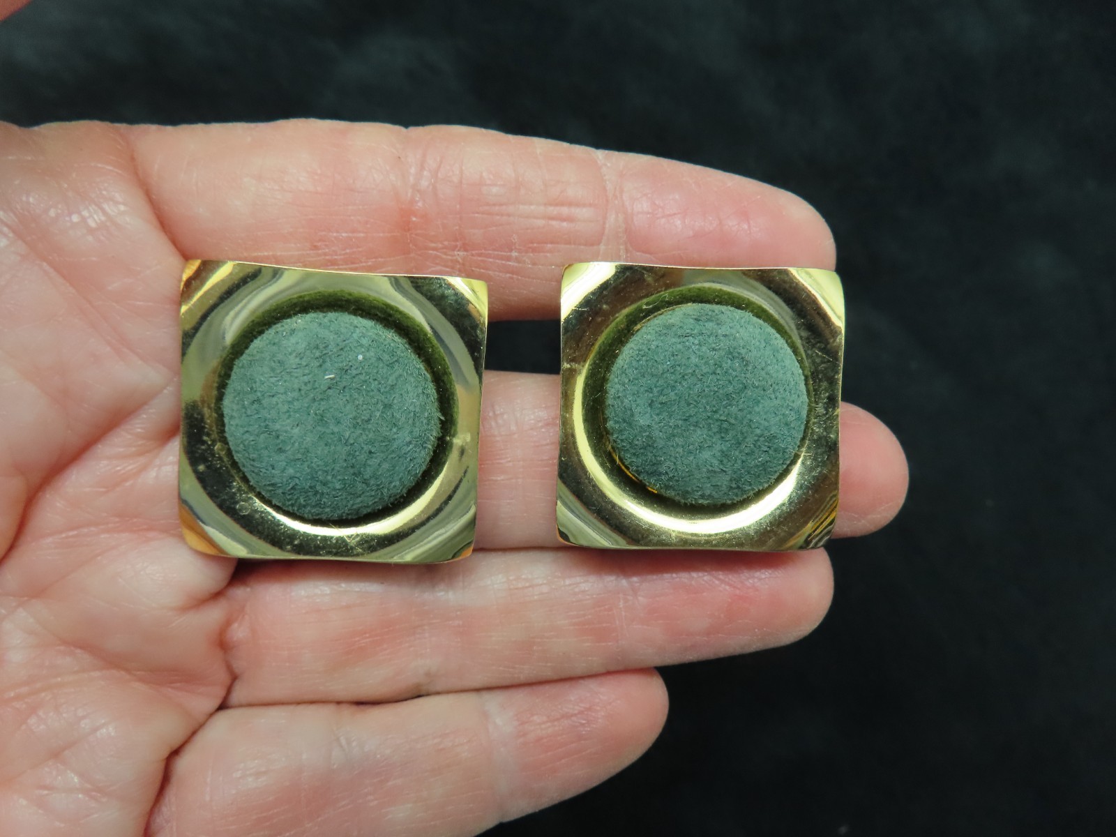 Vintage 1980’s Green Ultrasuede Domed Pierced Earrings