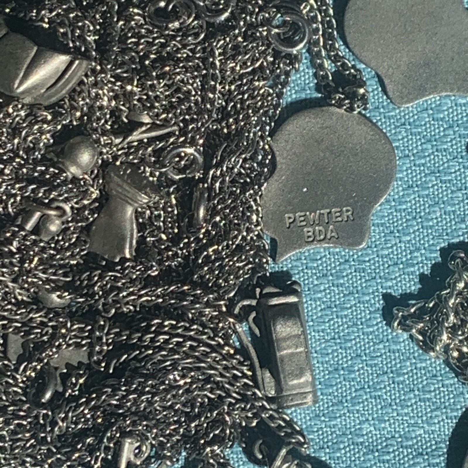 Vintage Pewter BDA Pendant Necklace Lot Of 40 Mixed Variety Signed NOS LBS610
