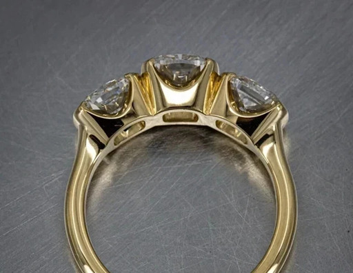 1.50 Ct Cushion Cut Lab-Created Three Stone Engagement Ring 14K Yellow Gold FN