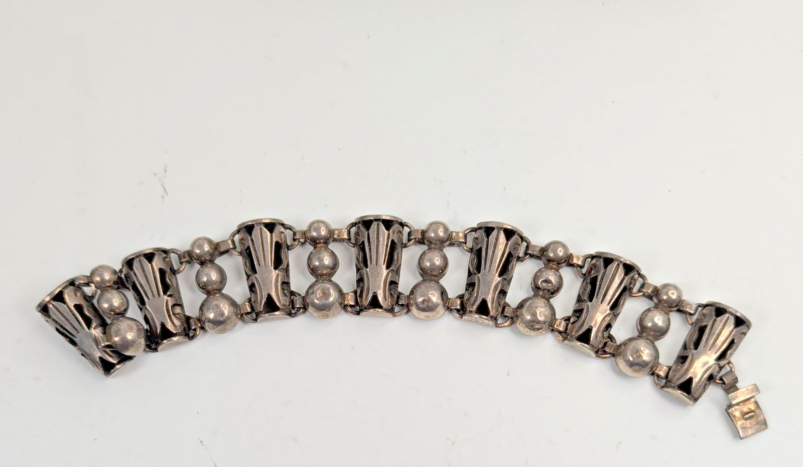 Vintage Taxco Mexico 925 Sterling Silver Modernist Bead Panel Bracelet 40g