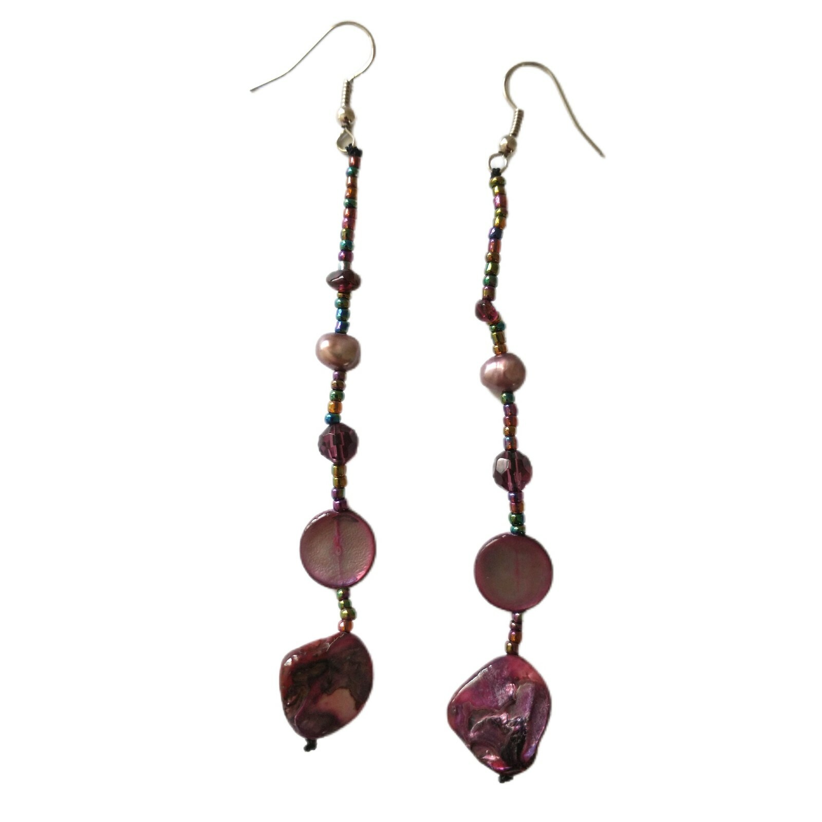 Pink Shell Beaded Dangle Earrings Boho Coastal Beach Mermaidcore Statement