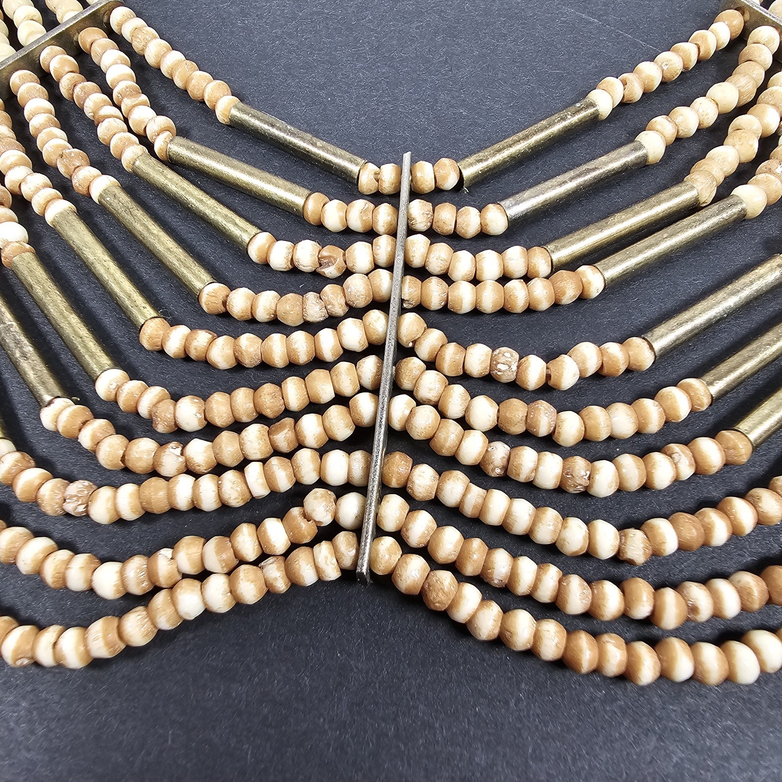 BOHO Tribal Multistrand Necklace Bead and Brass Silver Tone Chain & Clasp 21″