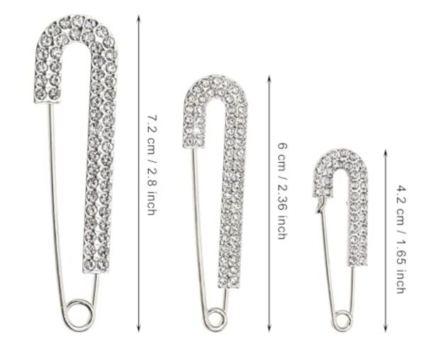 Penta Angel Rhinestone Safety Pins – 6 Pcs Faux Crystal Brooch Clips – Silver